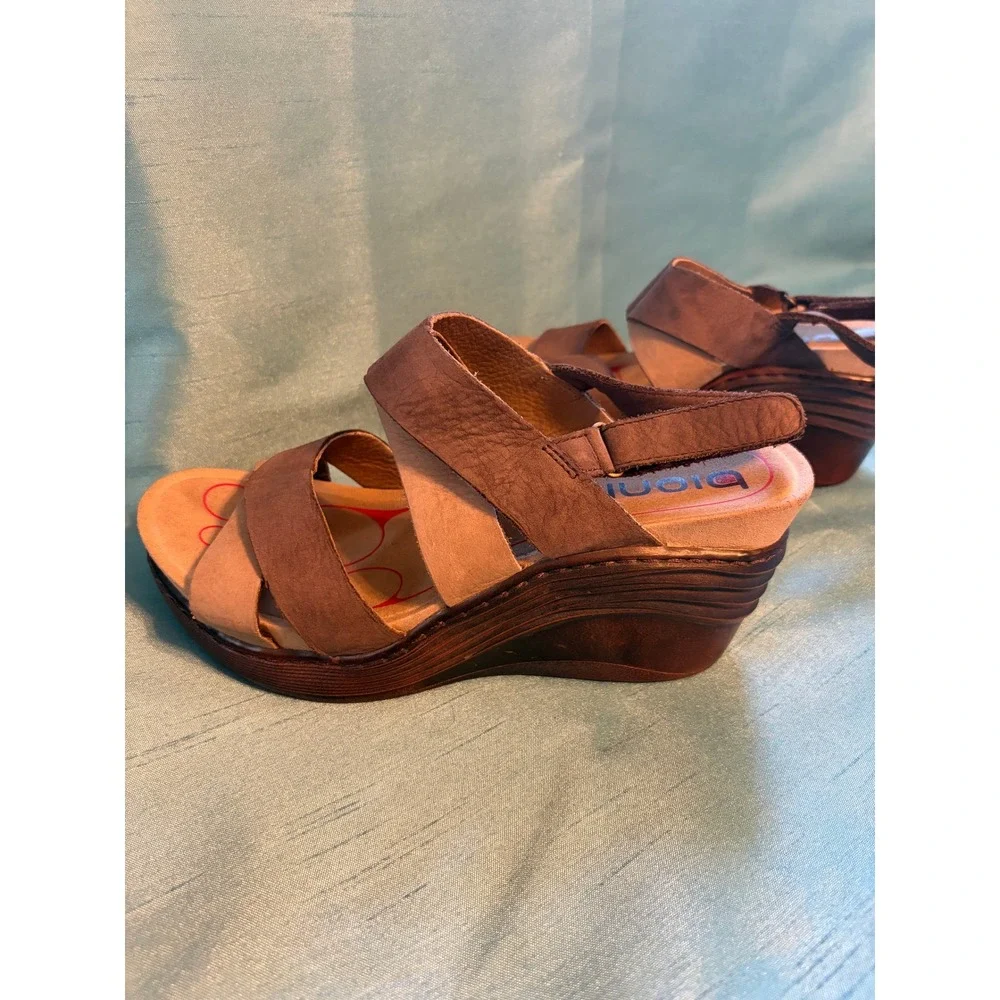 Bionica Wedge Sandals Women 7 M Boho Leather Strappy Platform Slingback Brown